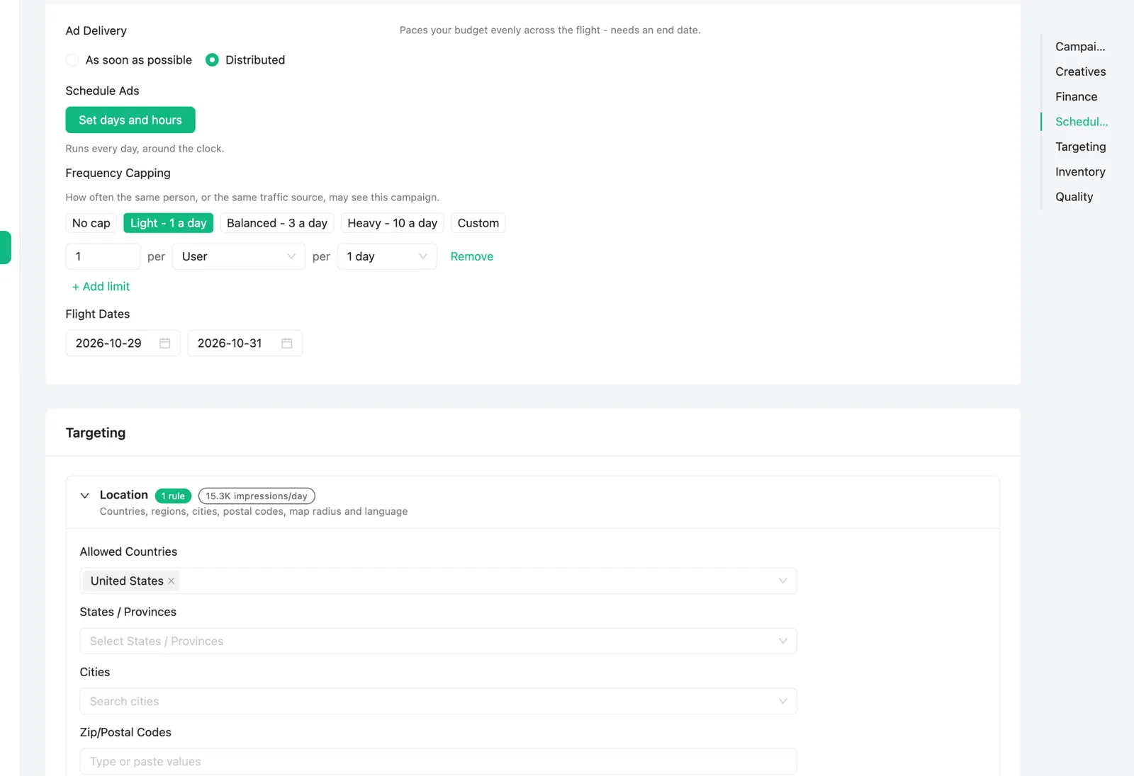 Pop-Under campaign targeting: location, audiences, devices, network, content and inventory controls